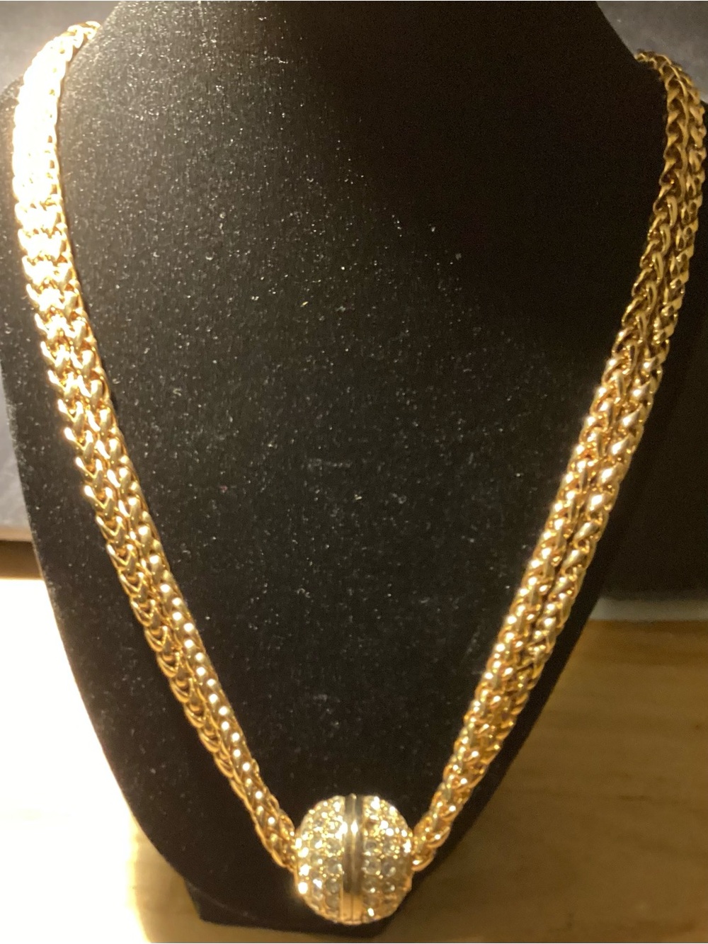 Elegant Double Strand FauxNecklace with Crystal Sphere 14” down - Picture 2 of 12